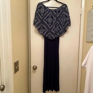 Blue maxi dress with flowy poncho top